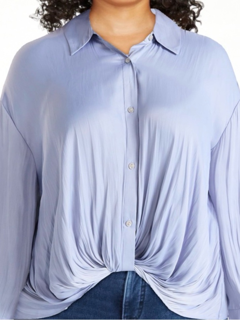 NWT Terra & Sky Pale Iced Blue Button-Front Twist-Hem Shirt 2X Casual Silky Soft